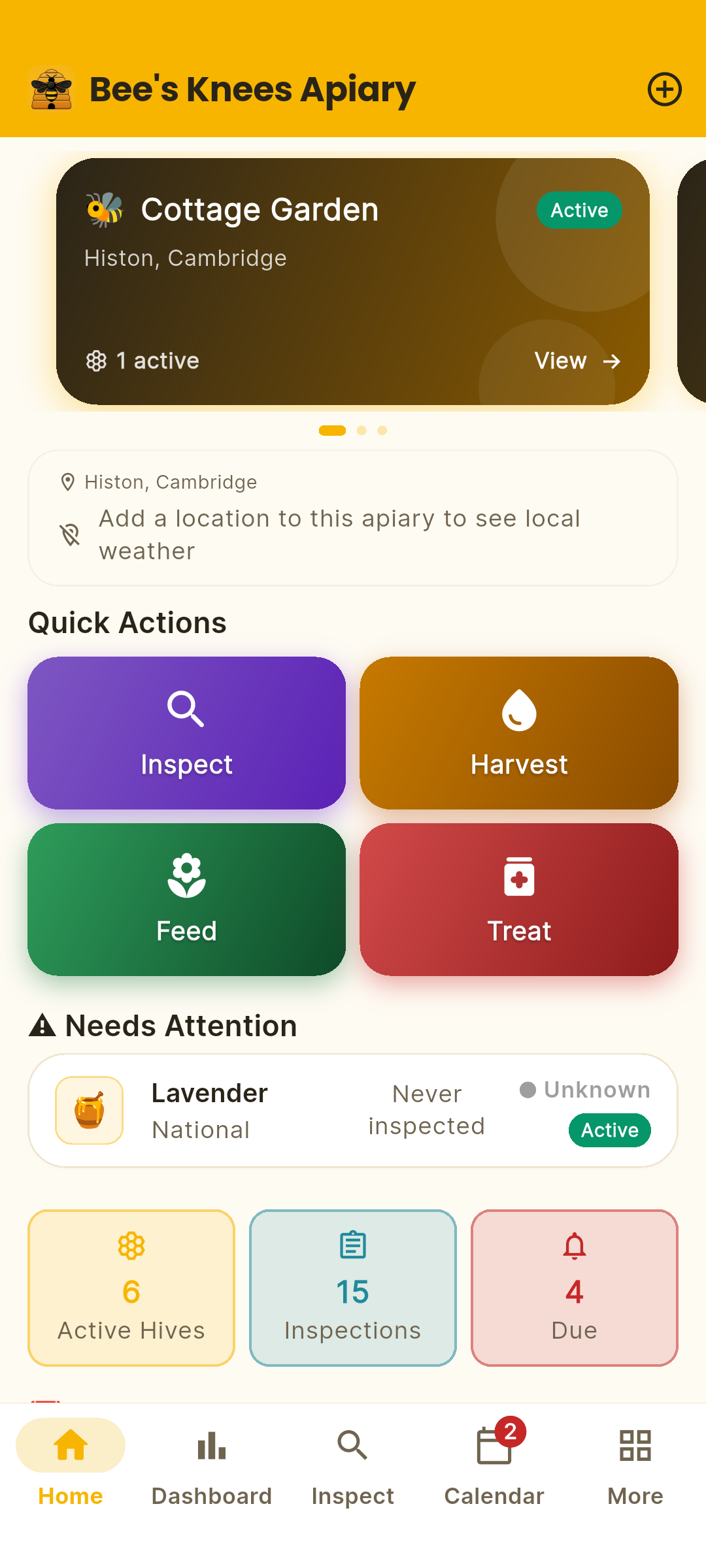 Bees Knees Apiary home screen on a phone