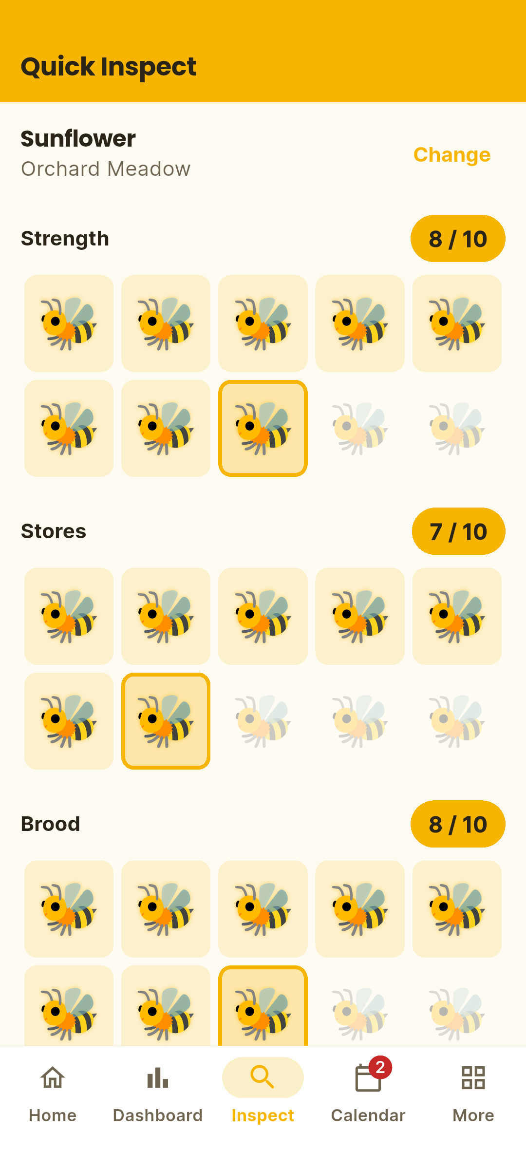 Inspection health ratings screen
